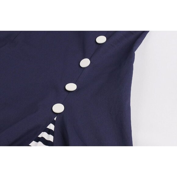 Women's Vintage Pin Up A Line Stripes Sailor Dress Cotton Polyester Spandex - Picture 5 of 7